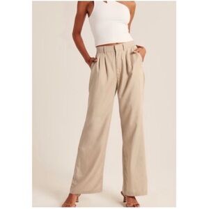 Abercrombie & Fitch High Rise Pleated Wide Leg Trouser Pant Preppy Beige 34